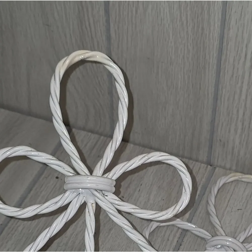 Vtg White Twisted Metal Bow Wall Sconces French Country Candle Holders Farmhouse